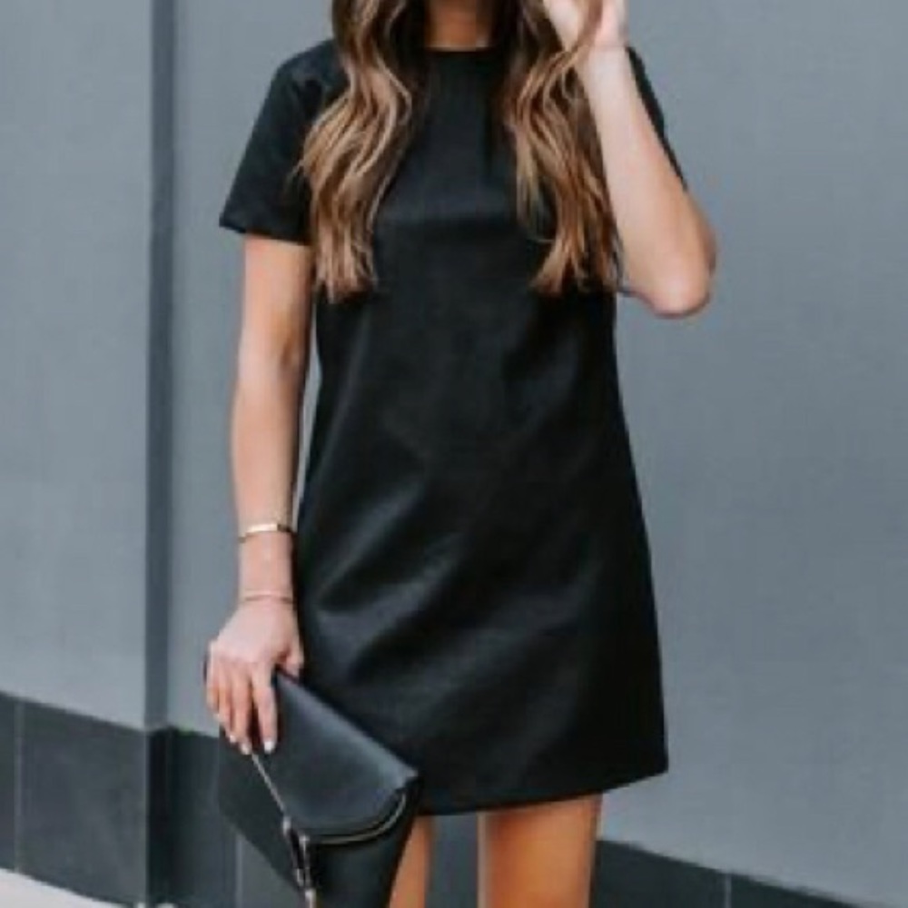 Black leather shift dress
